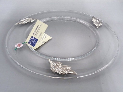 Clear glass tray with 925 silver leaves