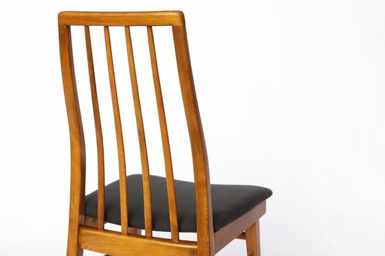 Image 1 of Set of 6 Vintage German Dining Chairs – 1960s/1970s Mid Century Beechwood Chairs, Newly Upholstered in Dark Brown Fabric