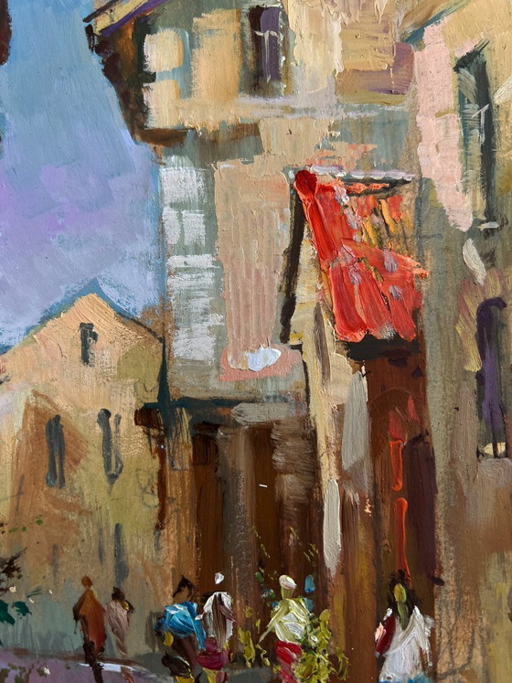 Image 1 of Original Oil Painting Summer Street Landscape Summer walk around the city