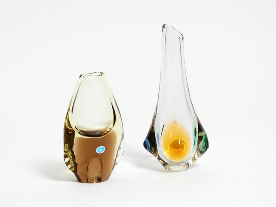 Image 1 of Two beautiful crystal glass vases from the 1960s by Miroslav Klinger for Bohemia Glass - Made in Czech