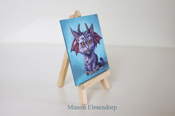 Image 1 of Unique Hand-Painted Fantasy Art Small Cat Painting
