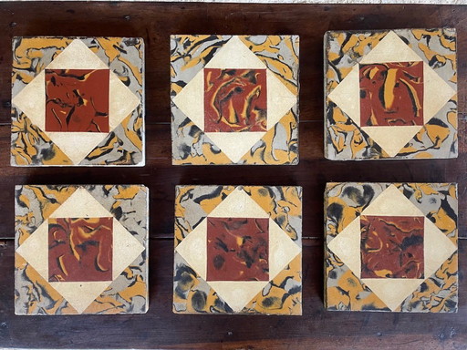 Carreaux de faïence français vintage, lot de 6, Circa1930s 1940s