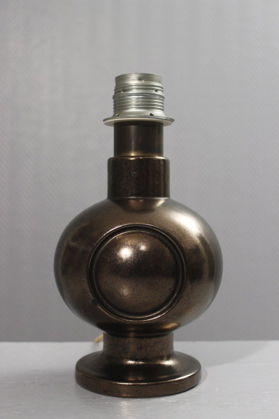 Image 1 of Vintage ceramic lamp base, black and gold enamel, 1950s Jouve style