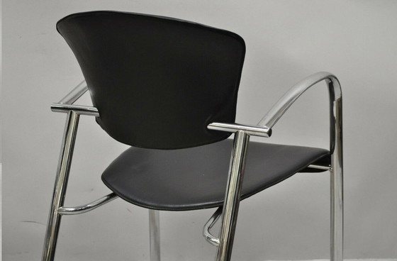 Image 1 of 4 Brayton International Collection Steelcase Chrom & Schwarz Leder Sessel