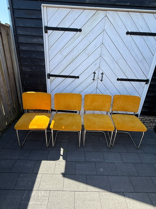 🪑🔥4 Gele Zuiver Ridge Rig Ribstof Stoelen