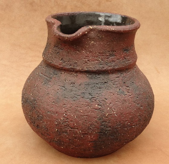 Image 1 of Gerhard Liebenthron, roodbruine, ruwe patroon, Studio Keramik, jug, vase, 1976