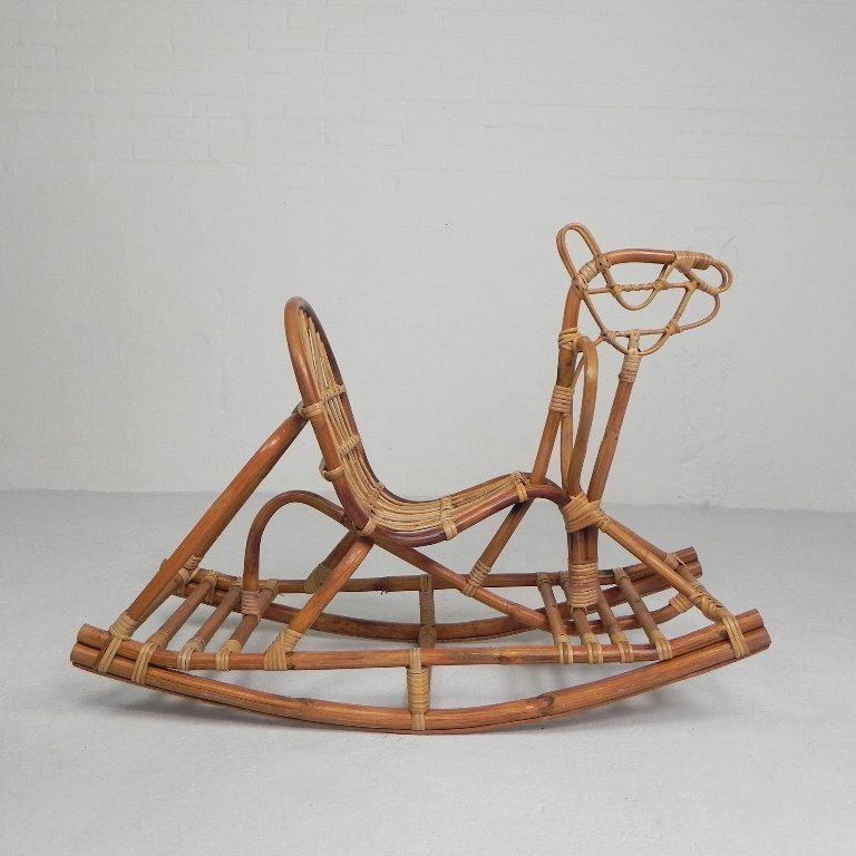 Vintage bamboo rocking horse, 1960s