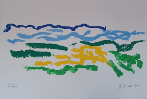 Jan Cremer: „Umbrien“ – großformatiger gerahmter Siebdruck