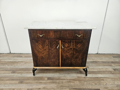 Mahogany Burl Dressing Table with White Marble Top