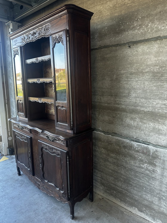 Image 1 of Tweedelig, gebeeldhouwd eikenhouten buffet/dressoir - Lodewijk XV-stijl, 19e eeuw