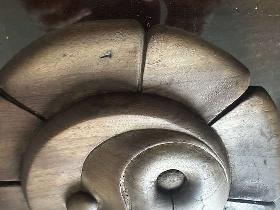 Image 1 of Plat Déco Vintage Bois Massif Sculpté Yin et Yang Diamètre 28 cm