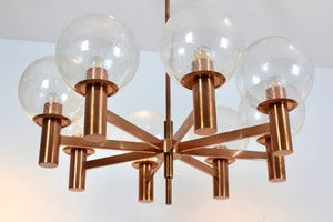 ott international copper and handblown glass chandelir