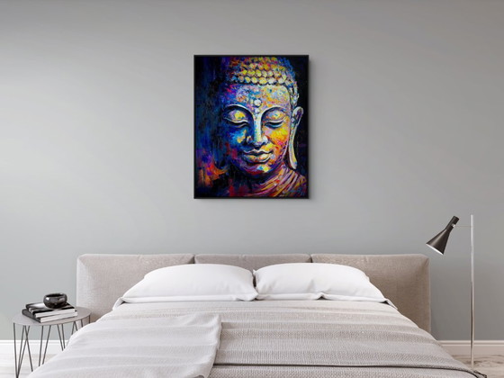 Image 1 of Unique hand-painted Buddha painting "Peace Within" – Seksak Jaichumchen – 80 × 100 cm