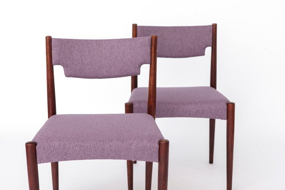 Image 1 of Vintage Dining Chairs Set of 2, Germany 1960s, Dark Stained Beech Wood Chairs, Mid Century Modern Purple Upholstered Chairs