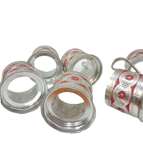 Image 1 of Set Podstakannik russo d'epoca (epoca URSS) - Set di 6 porta bicchieri da tè