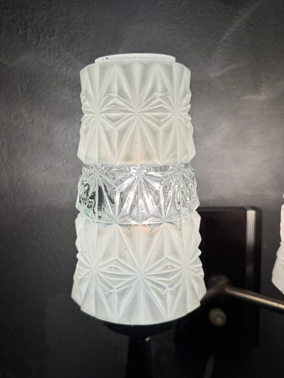 Image 1 of Vintage Wall Lamp 1950s-60s - Glass & Wood Design Classic