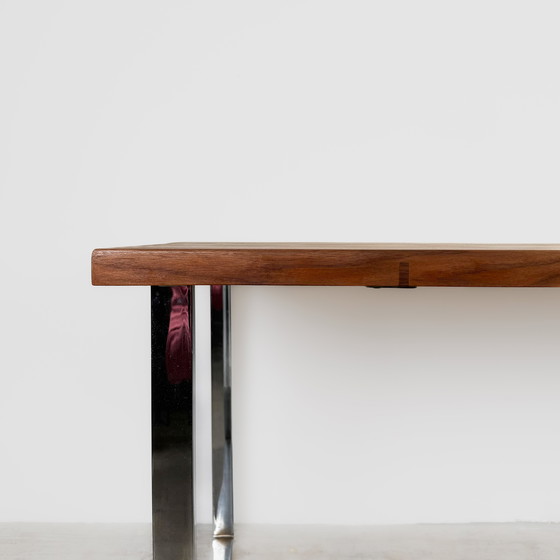 Image 1 of Solid teak table with chrome-plated frame