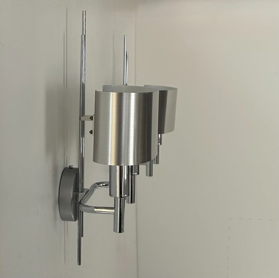 Image 1 of Coppia di applique vintage, metallo spazzolato e cromo, Francia 1960