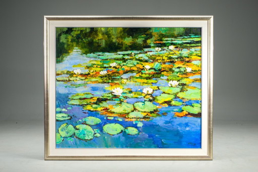 H.Hess, Water Lilies, 1980s, Oil on Canvas