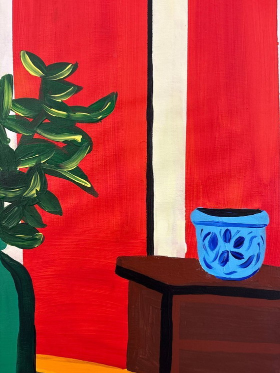 Image 1 of Pintura acrílica del artista E. García "El mantel amarillo" 100x70 cm