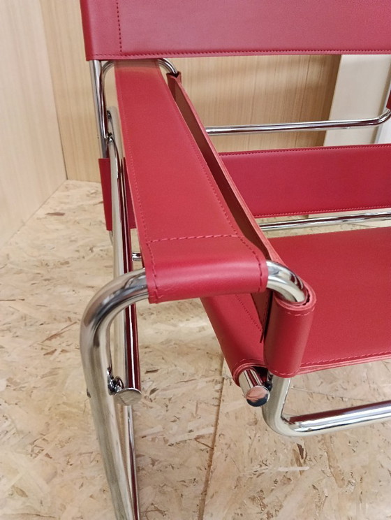 Image 1 of KNOLL Studio Set van 2 WASSILY B3 fauteuils (NIEUW) in rood leer