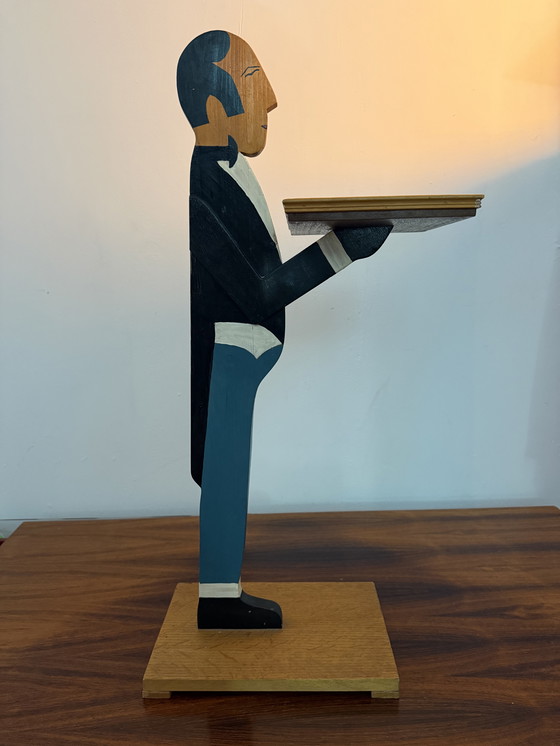 Image 1 of Sculpturaal houten designobject met blad – ca. 76 cm hoog