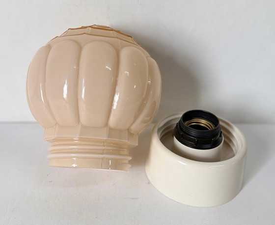 Image 1 of Vintage Thabur plafondlamp roze Art Deco bloemknop