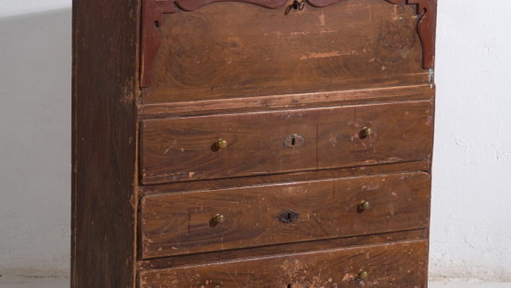Cassettiera-scrittoio antica in pino – Rustica europea con ribalta – circa 1900 – Scrivanie (photo 3 of 39)