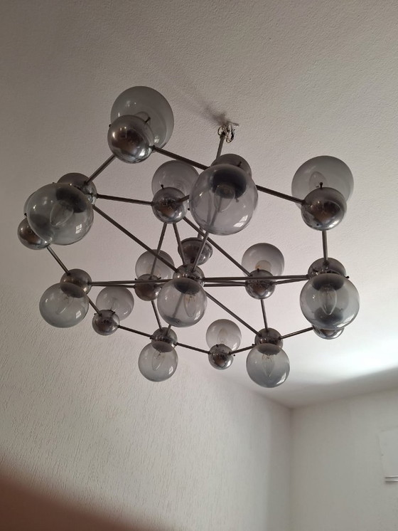 Image 1 of Lustre italien vintage 1960/70, style atomique, extra large, 16 lumières, RARE