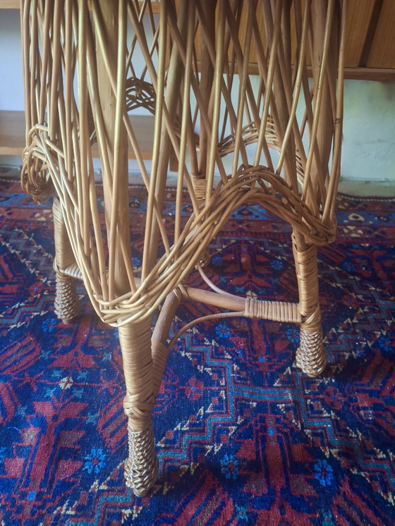 Image 1 of Circular Bamboo and Faux Marble Wine or Coffee Table, 1960s