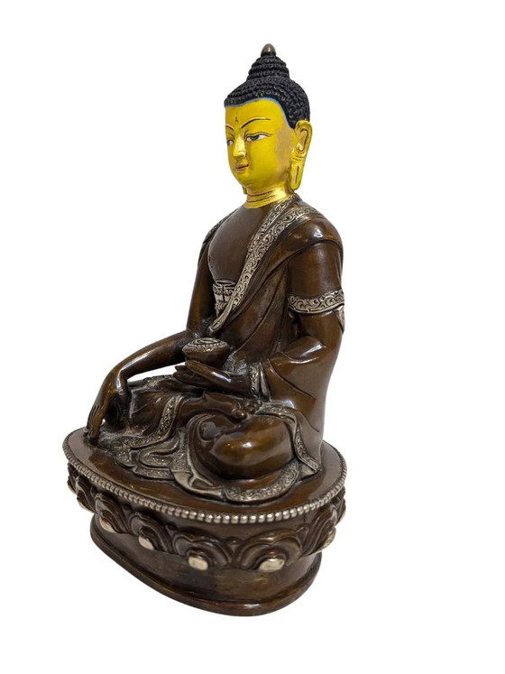 Tibetischer Bronze Medizin Buddha Bhaisajyaguru – Bildhauerei, Copper (photo 6 of 11)