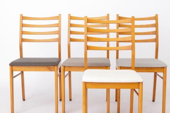 Image 1 of Set van 4 vintage Duitse beukenhouten eetkamerstoelen | Nieuw gestoffeerd | Mid-century modern | jaren 70