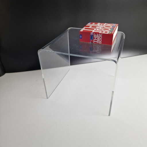 Vintage Plexiglass Side Table: Translucent Curved Acrylic Glass Table