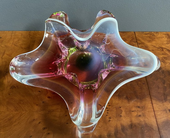 Image 1 of Cuenco de cristal rosa y verde de Josef Hospodka, década de 1960