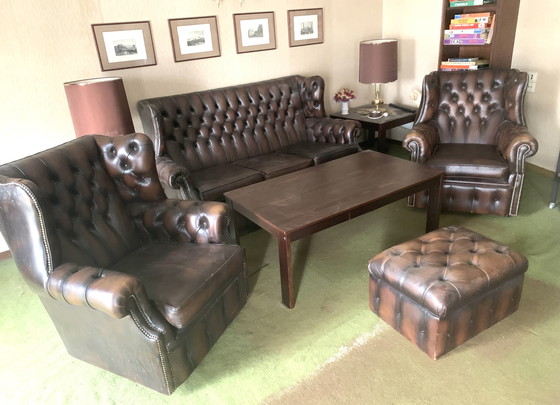 Image 1 of Chesterfield fauteuil, bank, poef, zitset, vintage, retro