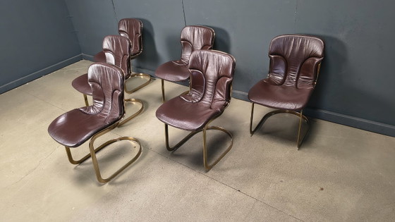 Image 1 of Chaises de salle à manger vintage de Willy Rizzo pour Cidue, ensemble de 6, années 1970