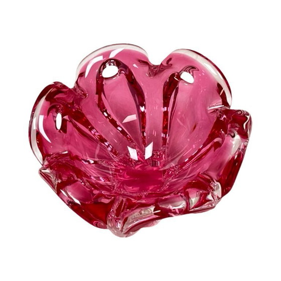 Image 1 of Chřibská pink glass plate, Josef Hospodka, Bohemia vintage, 1960s