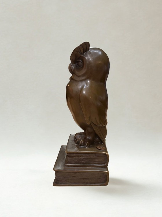 Image 1 of Art Deco Bronze Owl – Signed C. Potter – Guaranteed Paris Bronze – Book Base