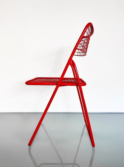 Vintage IKEA 80er Jahre roter Niels Gammelgaard Ted Net Chair – klapstoelen, Metal (photo 2 of 10)