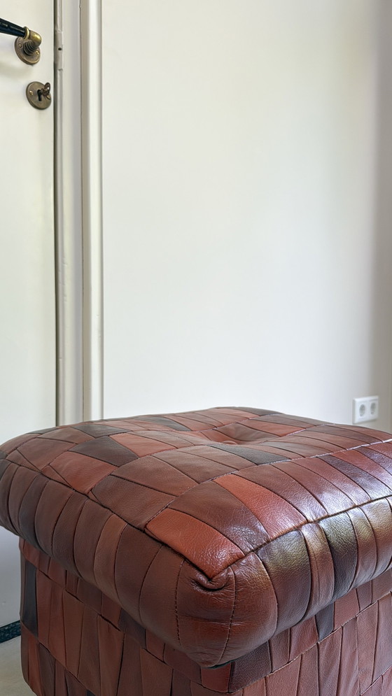 Image 1 of Vintage patchwork leren poef