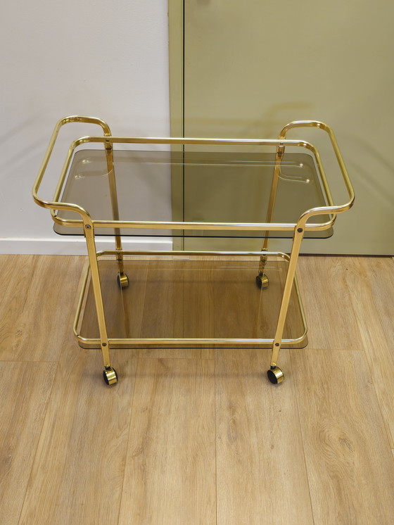Image 1 of Vintage Serving Cart Barcart Beverage Cart Trolley Brass
