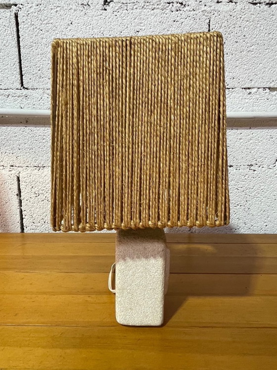 Image 1 of Lampada vintage in pietra con paralume in corda, anni '70