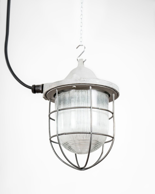 Industrial Pendant Lamp Made Of Cast Iron And Glass