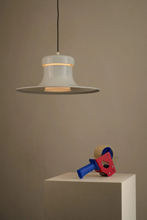 Lampada a sospensione in metallo bianco di Aneta, Svezia, anni '70, Plafoniere, Nero, Scandinavian (foto 14 di 14)