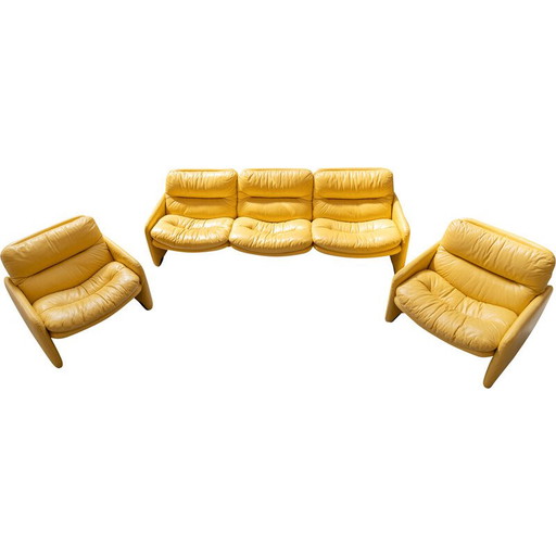 Vintage yellow leather seating set by Ammannati and Vitelli for Brunati, Italy 1970