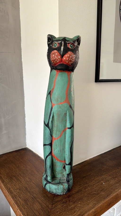 Vintage mint green with red cat 50cm high