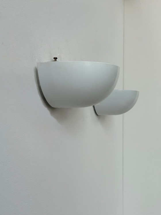 Image 1 of Pair of vintage wall lights in matte white lacquered metal, Italy, 1980