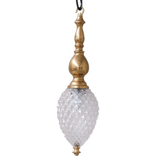 Lampe suspendue vintage en laiton et verre, France 1960