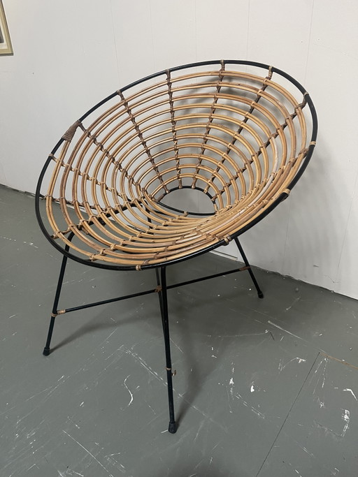 chaise vintage en rotin – stoelen fauteuils, Metal, Rattan (photo 2 of 5)