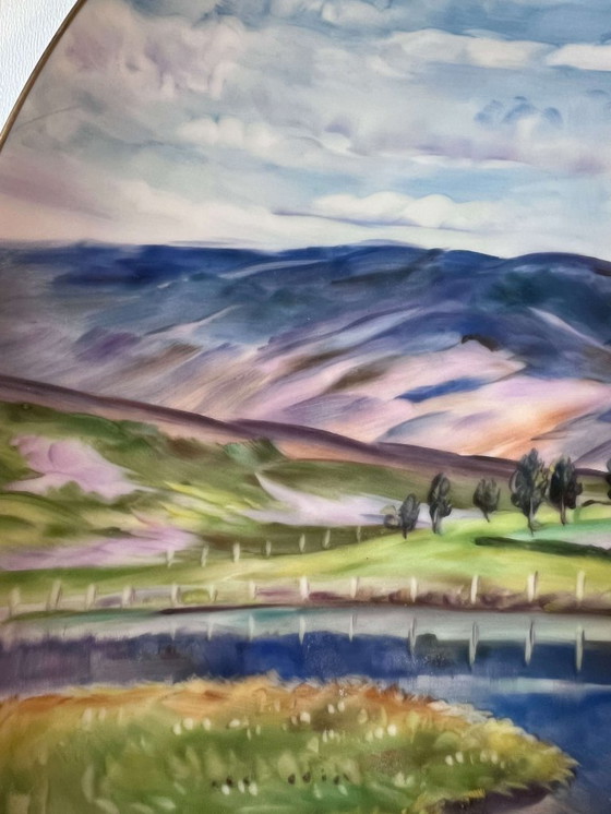 Image 1 of Plato de pared Noritake, 35,5 cm, motivo islandés, pintado a mano, borde dorado, década de 1970, artículo raro